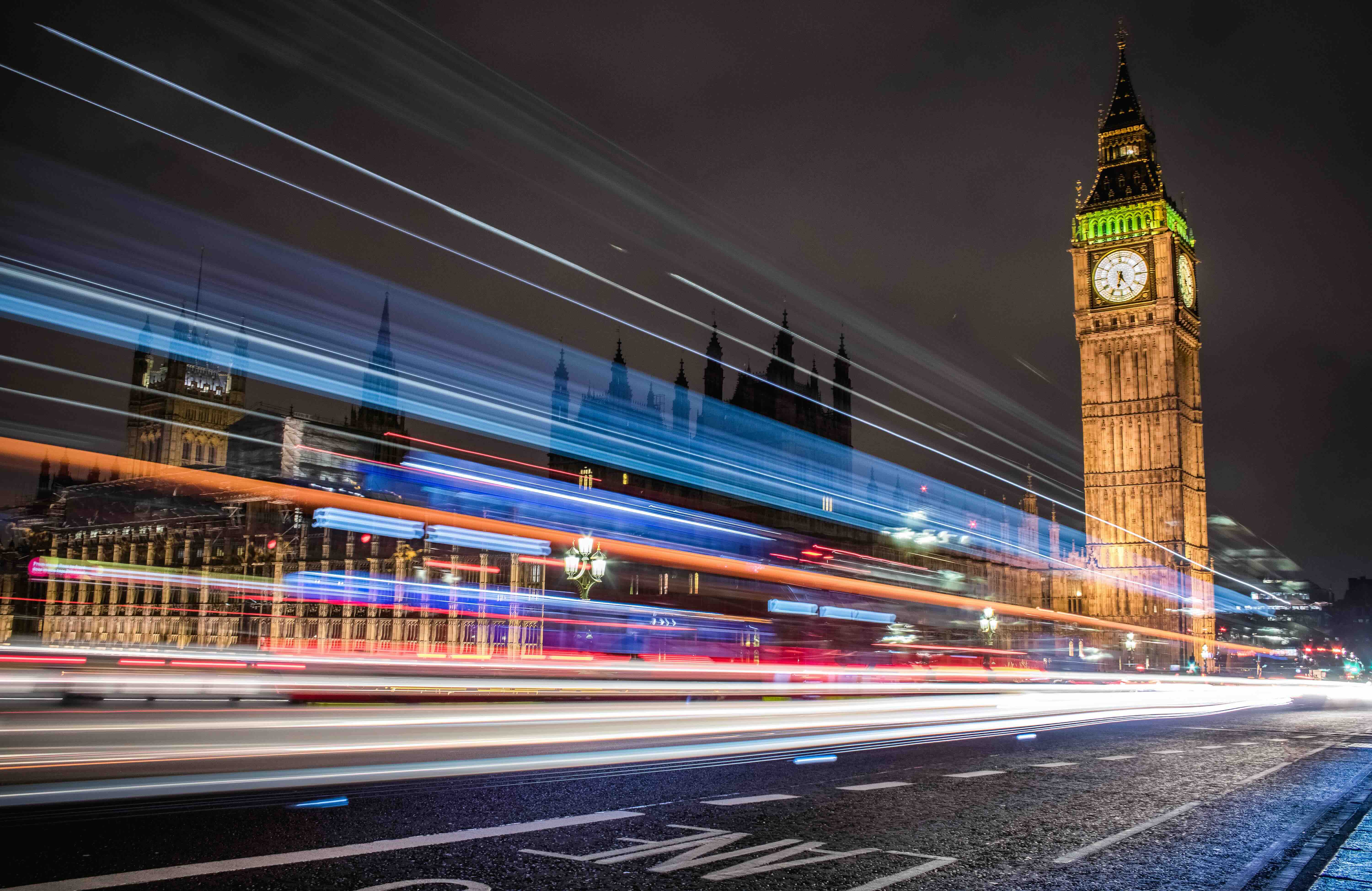 Light trails with the Big Ben in the background